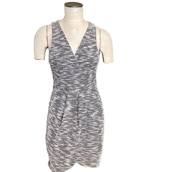 Faux Wrap Mini Dress M Black White "Tweed" pattern by Dainty Hooligan 172C - Picture 1 of 8